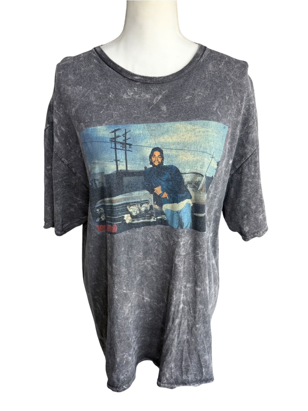 Vintage-Style Boys N The Hood Graphic Tee XL Acid Wash Black Oversized Tee